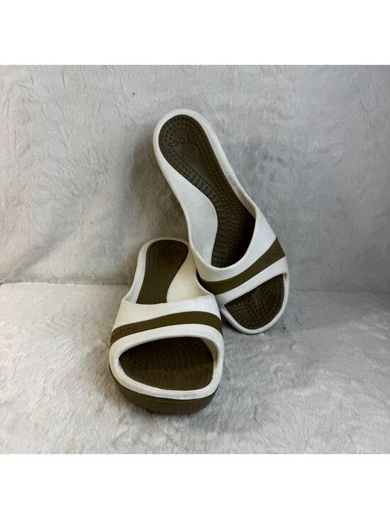 CROCS Shoes - Crocs Platform Heel Wedge Shoes Sassari Womens Size 9 Open Toe Slide White Tan